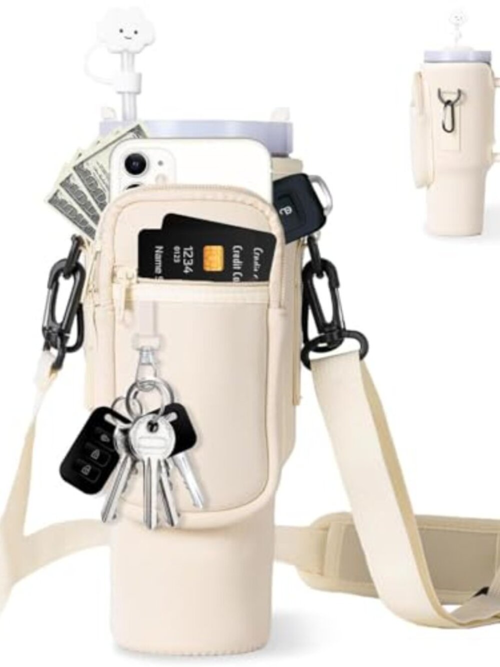 Water Bottle Carrier with Phone Pocket for Stanley 40/30 oz, Neoprene Holder